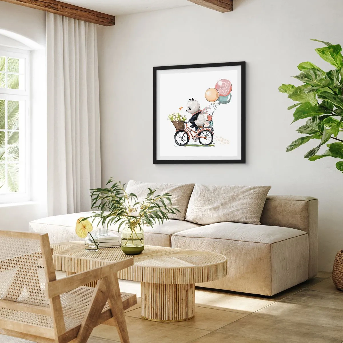 Póster en marco negro - Un día feliz - 40x40 cm