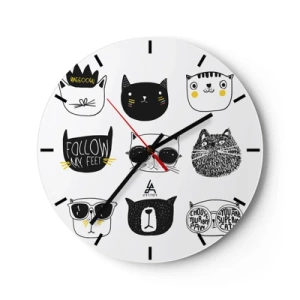 Reloj de pared - Reloj de vidrio - Ilustraciones divertidas de caras de gatos - 30x30cm - Cada uno diferente - Decoración de pared moderna para salón, cocina y dormitorio ARTTOR