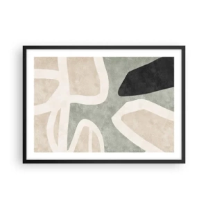 Póster en marco negro - Formas abstractas en colores tenues - 70x50cm - Composición con un toque negro - Decoración de pared moderna para salón y dormitorio ARTTOR