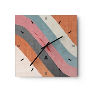 Reloj de pared - Reloj de vidrio - Rayas retro coloridas - 30x30cm - Composición diagonal - movimiento - Decoración de pared moderna para salón y dormitorio ARTTOR