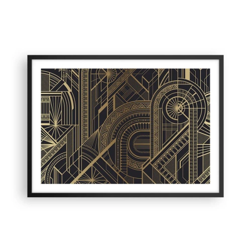Póster en marco negro - Patrones geométricos dorados sobre fondo negro en estilo Art Déco - 70x50cm - Conceptos, ideas, planes - Decoración de pared moderna para salón y dormitorio ARTTOR