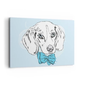 Cuadro sobre lienzo - Impresión de Imagen - Adorable gráfico de un perro con una pajarita sobre un fondo pastel. - 100x70cm - Elegancia canina - Decoración de pared moderna para salón y dormitorio ARTTOR