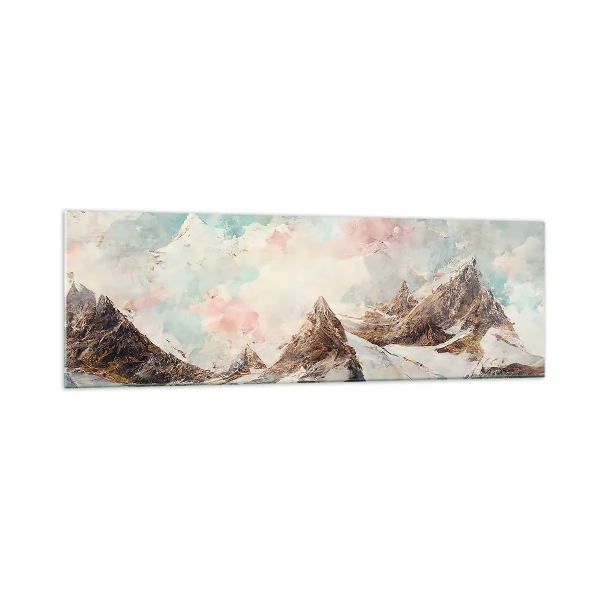 Cuadro sobre vidrio - Impresiones sobre Vidrio - Montañas pintorescas con cielos pastel - 160x50cm - Filos rocosos - Decoración de pared moderna para salón y dormitorio ARTTOR