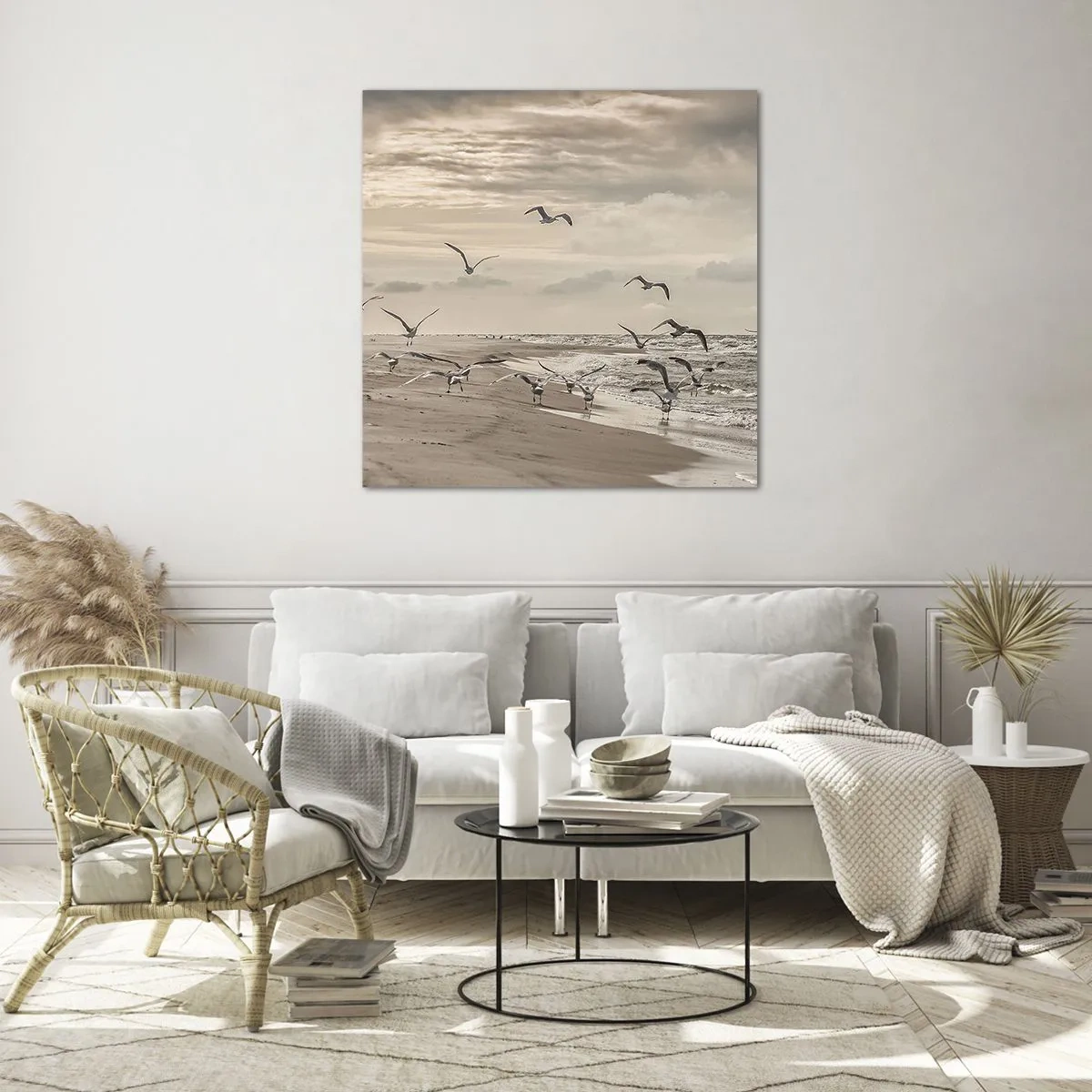 Cuadro sobre vidrio - Impresiones sobre Vidrio - El sonido del mar, el canto de los pájaros - 60x60 cm