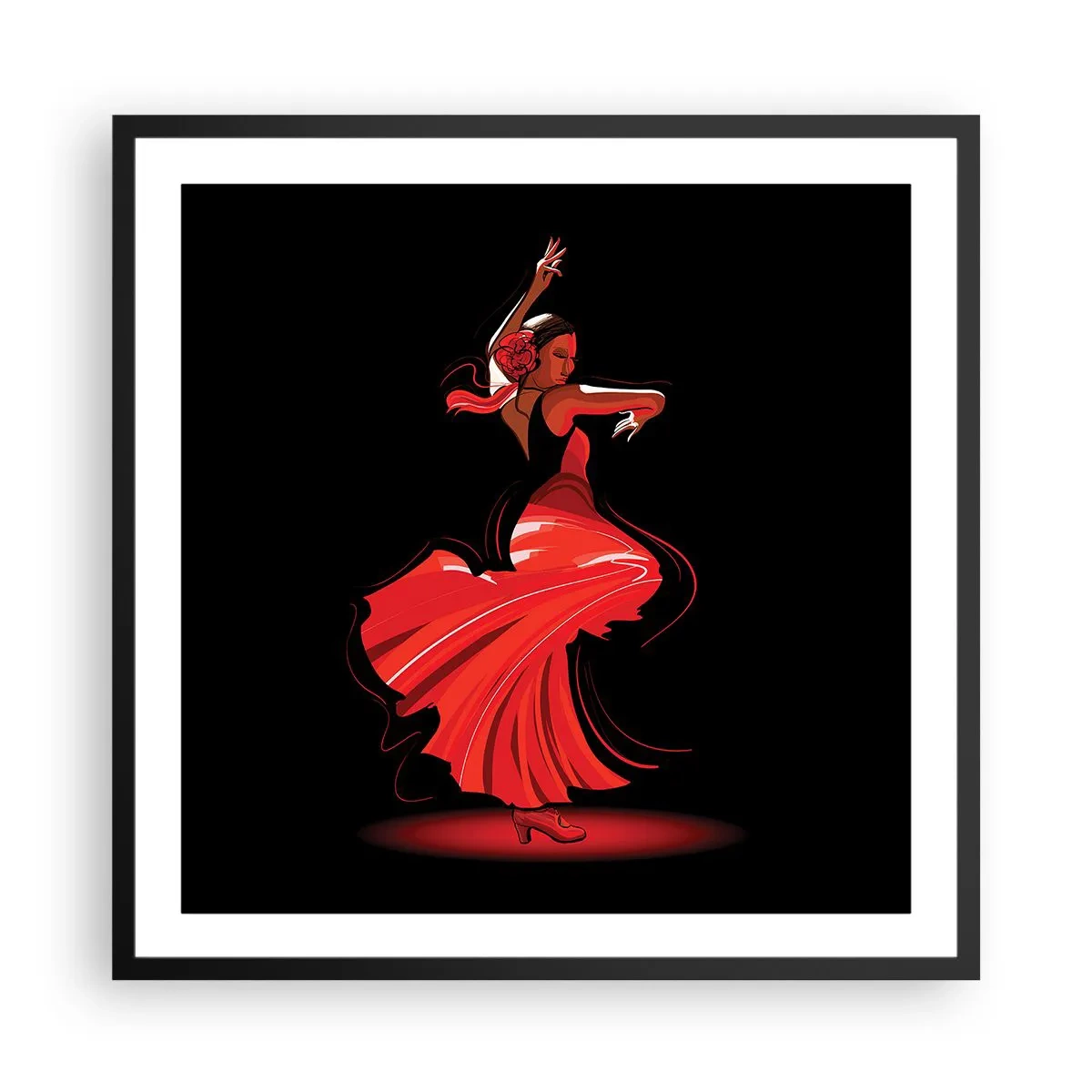Póster en marco negro - El espíritu ardiente del flamenco - 60x60 cm