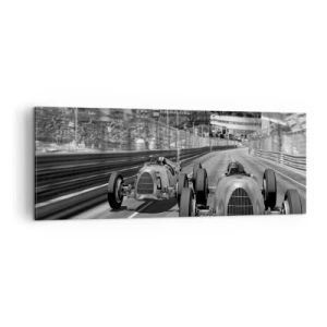 Cuadro sobre lienzo - Impresión de Imagen - Escena de carrera de coches retro monocromática - 140x50cm - Érase una vez en Montecarlo - Decoración de pared moderna para salón y dormitorio ARTTOR