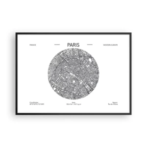 Póster en marco negro - Mapa de París en estilo minimalista - 100x70cm - Anatomía de París - Decoración de pared moderna para salón y dormitorio ARTTOR