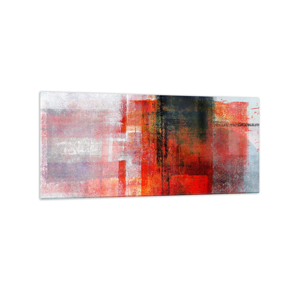 Cuadro sobre vidrio - Impresiones sobre Vidrio - Composición geométrica abstracta con acentos rojos y naranjas. - 120x50cm - Composición brillante - Decoración de pared moderna para salón y dormitorio ARTTOR