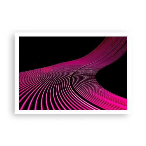 Póster - Líneas futuristas en tonos rosa sobre fondo negro. - 100x70cm - Avenida de luz - Decoración de pared moderna para salón y dormitorio ARTTOR