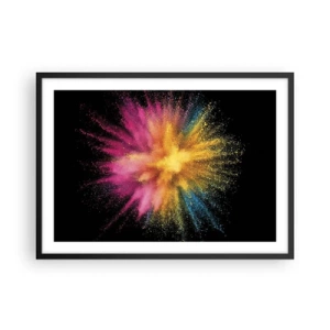 Póster en marco negro - Explosión de polvo colorido sobre un fondo negro - 70x50cm - El nacimiento de los colores - Decoración de pared moderna para salón y dormitorio ARTTOR