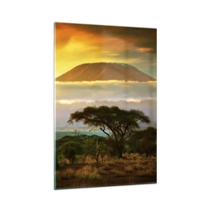 Cuadro sobre vidrio - Impresiones sobre Vidrio - Paisaje africano con el Kilimanjaro al amanecer - 80x120cm - El sueño del viajero - Decoración de pared moderna para salón y dormitorio ARTTOR