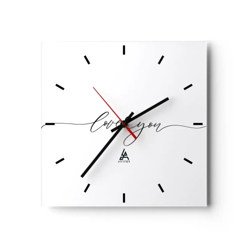 Reloj de pared - Reloj de vidrio - La inscripción "Te amo" en una fuente elegante. - 30x30cm - Negro sobre blanco - Decoración de pared moderna para salón y dormitorio ARTTOR