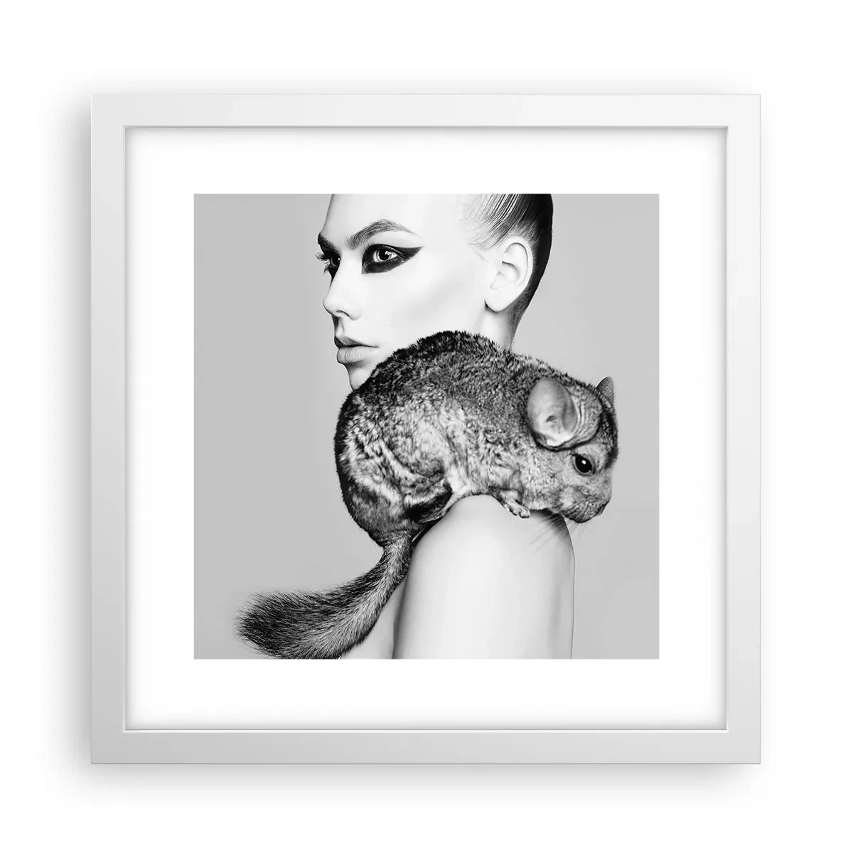 Póster en marco blanco - Dama con chinchilla - 30x30 cm
