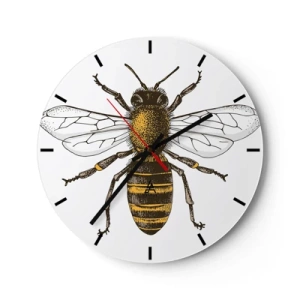 Reloj de pared - Reloj de vidrio - Ilustración de una abeja con las alas extendidas sobre un fondo blanco - 30x30cm - Bondad natural - Decoración de pared moderna para salón, cocina y dormitorio ARTTOR