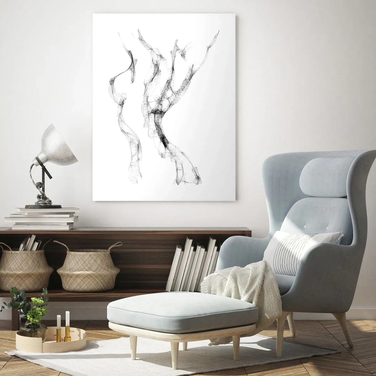 Cuadro sobre vidrio - Impresiones sobre Vidrio - Líneas delicadas y abstractas que se asemejan a estelas de humo sobre un fondo claro. - 70x100cm - Hermosa y fuerte - Decoración de pared moderna para salón y dormitorio ARTTOR