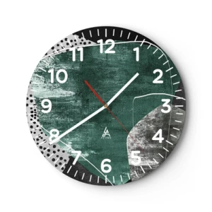 Reloj de pared - Reloj de vidrio - Abstracción colorista con un copo de oro - 30x30 cm