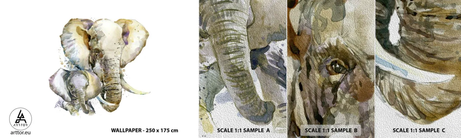 Muestra de fotomural Premium Sand - Con nadie como con la madre - animales, Elefante, Gráficos - 100x30 cm