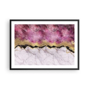 Póster en marco negro - Mármol abstracto en tonos rosa con acentos dorados. - 70x50cm - En la frontera - Decoración de pared moderna para salón y dormitorio ARTTOR