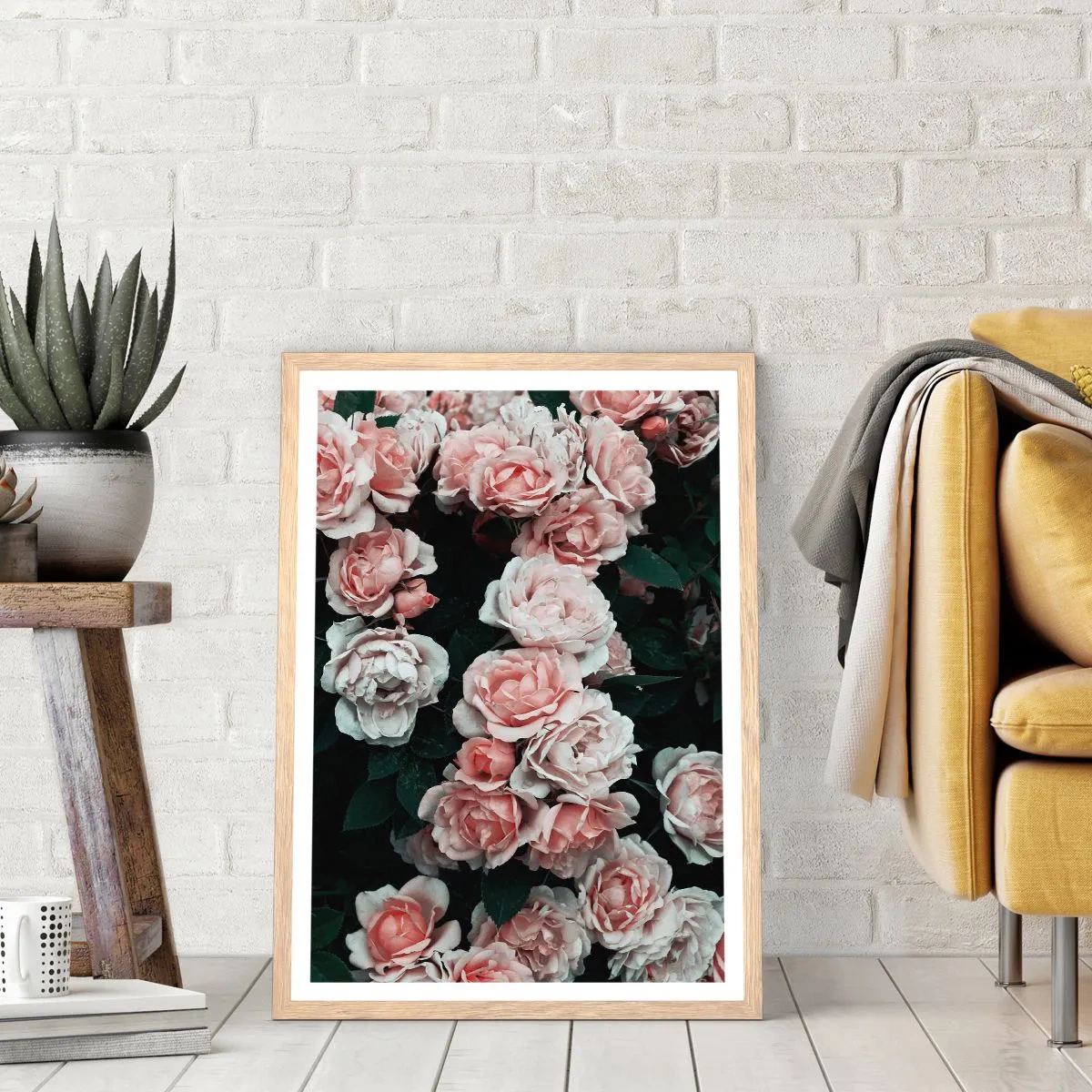 Póster en marco roble claro - Conjunto de rosas - 50x70 cm