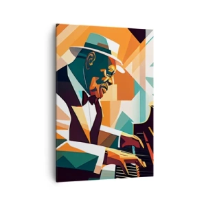 Cuadro sobre lienzo - Impresión de Imagen - Músico abstracto tocando el piano en colores cálidos. - 70x100cm - Todo ese jazz que llevas dentro - Decoración de pared moderna para salón y dormitorio ARTTOR