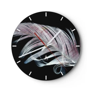 Reloj de pared - Reloj de vidrio - Una delicada pluma en colores pastel sobre un fondo negro. - 30x30cm - Piensa en el tacto - Decoración de pared moderna para salón, cocina y dormitorio ARTTOR