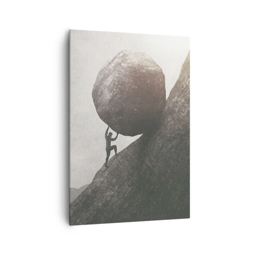 Cuadro sobre lienzo - Impresión de Imagen - Un hombre trepando una enorme roca por una colina. - 70x100cm - Creo, contra toda esperanza - Decoración de pared moderna para salón y dormitorio ARTTOR