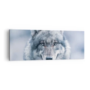 Cuadro sobre lienzo - Impresión de Imagen - Un lobo con una mirada intensa en un paisaje invernal. - 140x50cm - ¿Aceptarás el reto? - Decoración de pared moderna para salón y dormitorio ARTTOR
