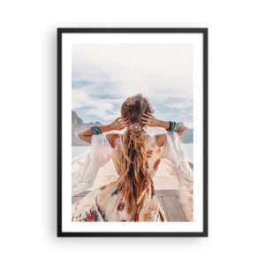 Póster en marco negro - Mujer con vestido boho con vistas al mar - 50x70cm - Rumbo a la felicidad - Decoración de pared moderna para salón y dormitorio ARTTOR