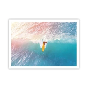 Póster - Surfista en una ola en colores pastel - 100x70cm - Jinete del océano - Decoración de pared moderna para salón y dormitorio ARTTOR