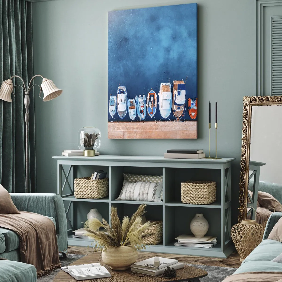 Cuadro sobre lienzo - Impresión de Imagen - En fila y a la espera - 65x120 cm