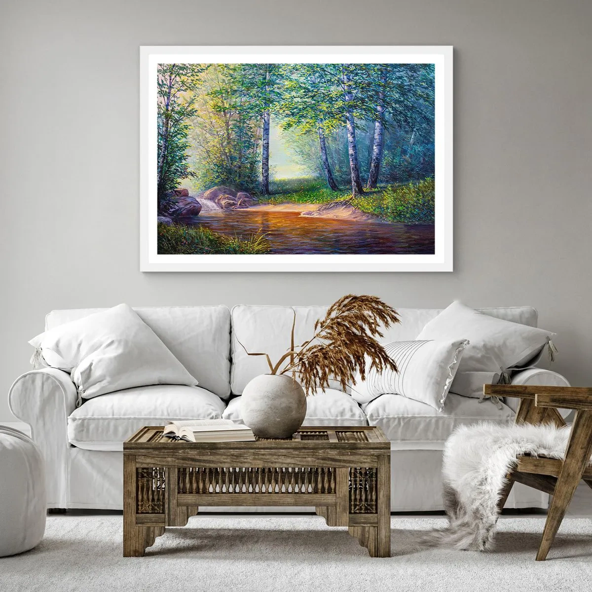 Póster en marco blanco - Paisaje idílico - 50x50 cm