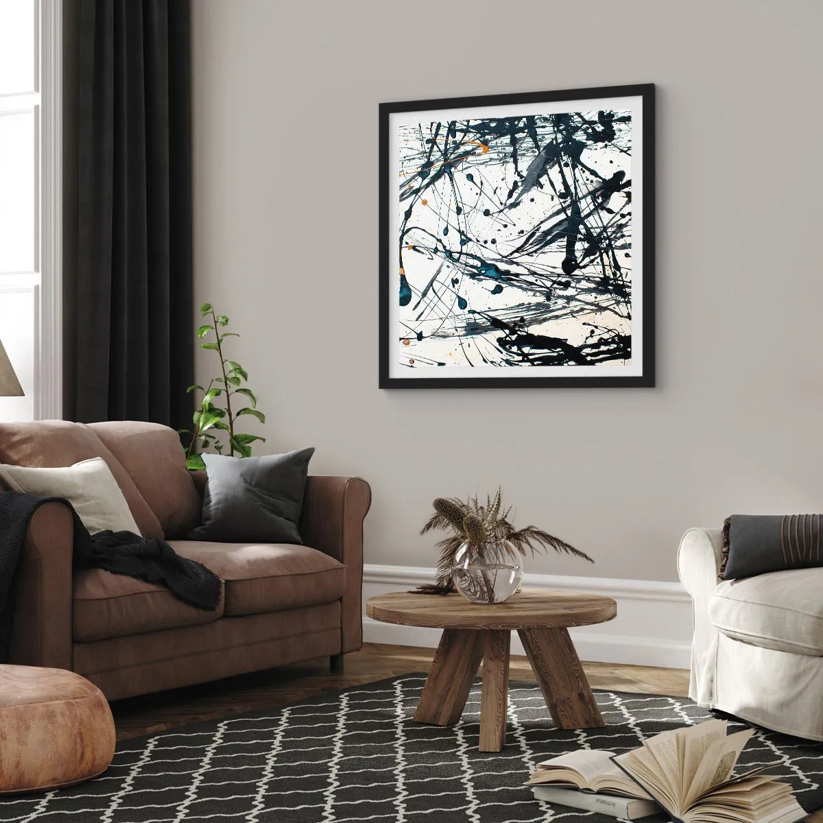 Póster en marco negro - Abstracción expresionista - 40x40 cm