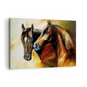 Cuadro sobre lienzo - Impresión de Imagen - Un par de caballos en una composición pictórica - 120x80cm - El doble de encanto - Decoración de pared moderna para salón y dormitorio ARTTOR