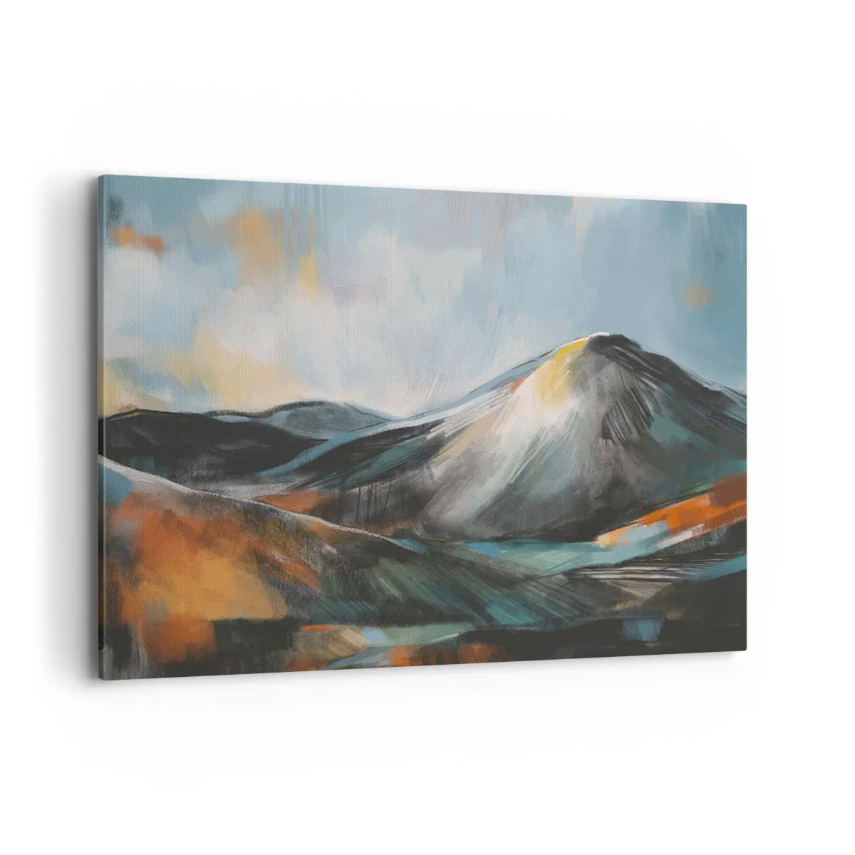 Cuadro sobre lienzo - Impresión de Imagen - Paisaje montañoso abstracto en tonos cálidos - 120x80cm - Crudo y bello - Decoración de pared moderna para salón y dormitorio ARTTOR