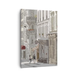 Cuadro sobre lienzo - Impresión de Imagen - Ilustración de una calle de la ciudad con cafés y tiendas. - 70x100cm - Alegrías urbanas - Decoración de pared moderna para salón y dormitorio ARTTOR