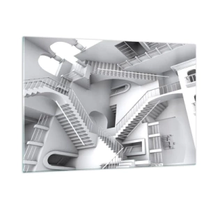 Cuadro sobre vidrio - Impresiones sobre Vidrio - Un laberinto de escaleras en un espacio surrealista. - 120x80cm - Paradojas del espacio - Decoración de pared moderna para salón y dormitorio ARTTOR