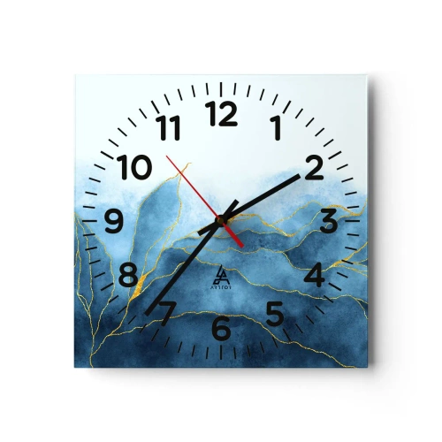 Reloj de pared - Reloj de vidrio - Oro y azul - 30x30 cm