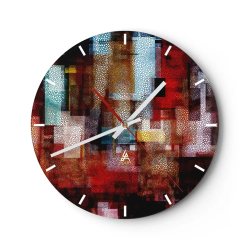 Reloj de pared - Reloj de vidrio - Composiciones abstractas en tonos rojos y dorados con patrón geométrico. - 30x30cm - Confusión y desconcierto - Decoración de pared moderna para salón, cocina y dormitorio ARTTOR
