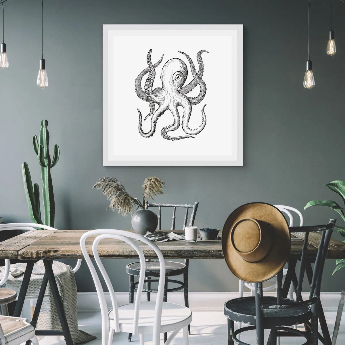 Póster en marco blanco - Bailando con olas - 60x60 cm