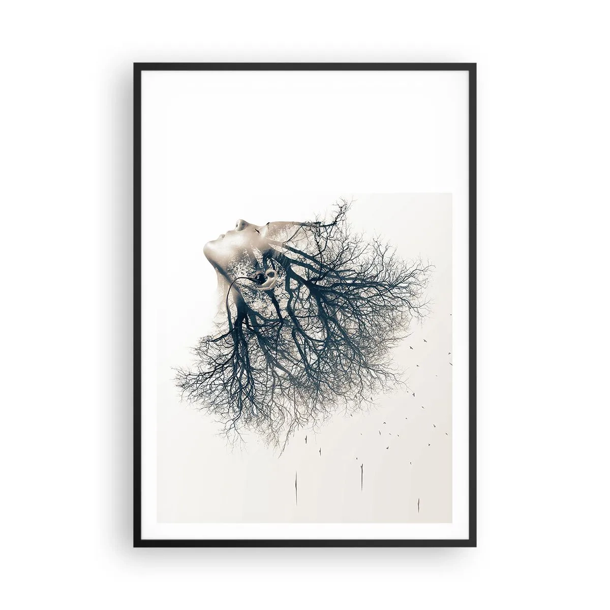 Póster en marco negro - Escuchando el susurro de un árbol - 70x100 cm