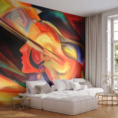 Fotomural Autadhesivo Deluxe Sticker - Juego musical - Abstracción, cara de mujer, Violín - 100x70 cm