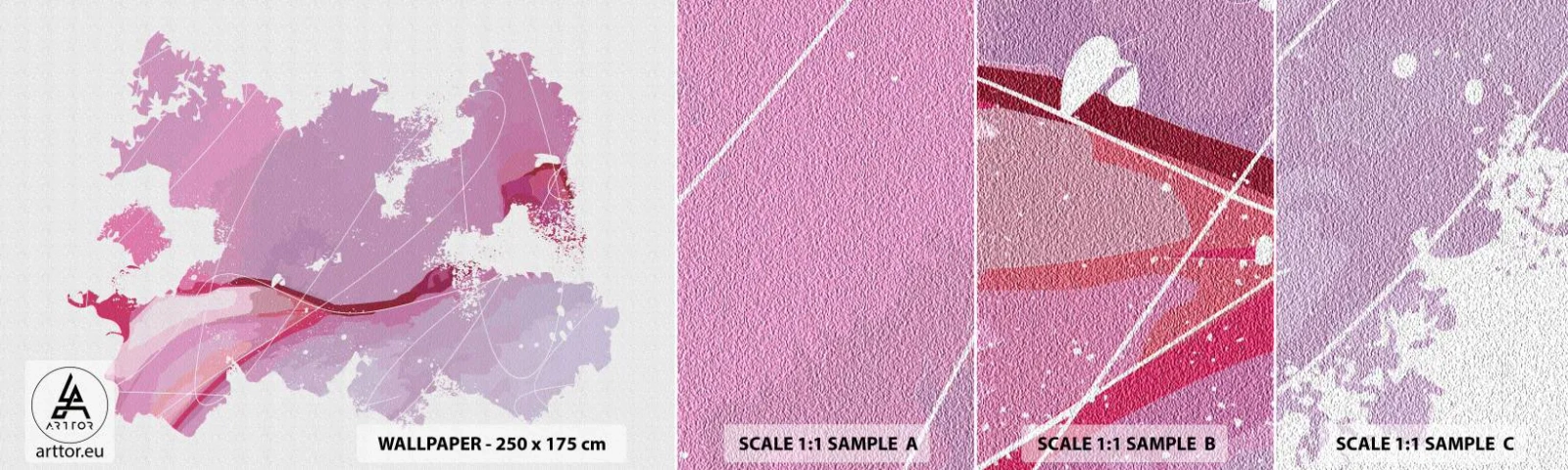 Muestra De Fotomural Standard Eco - Mapa de un mundo rosa - Minimalismo, Pastel, Mapa - 100x30 cm