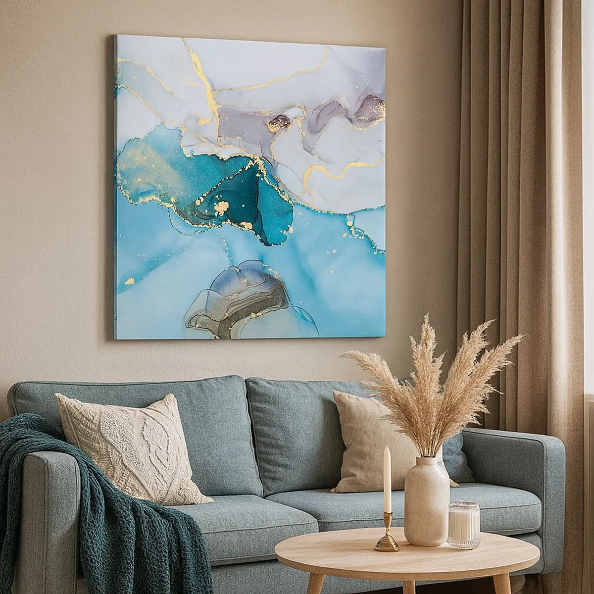 Cuadro sobre lienzo - Impresión de Imagen - Un estudio del encuentro entre el gris y el turquesa - 30x30 cm