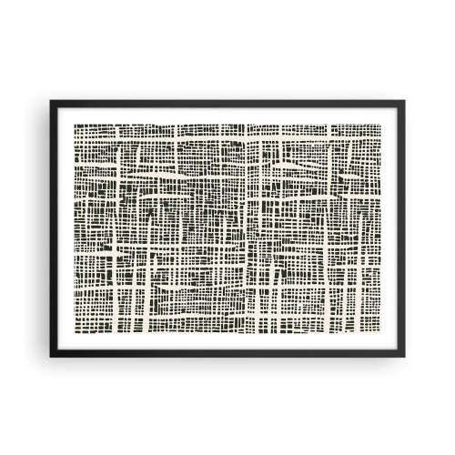 Póster en marco negro - Un patrón geométrico que se asemeja a una cuadrícula sobre un fondo claro. - 70x50cm - Composición del tejido - Decoración de pared moderna para salón y dormitorio ARTTOR