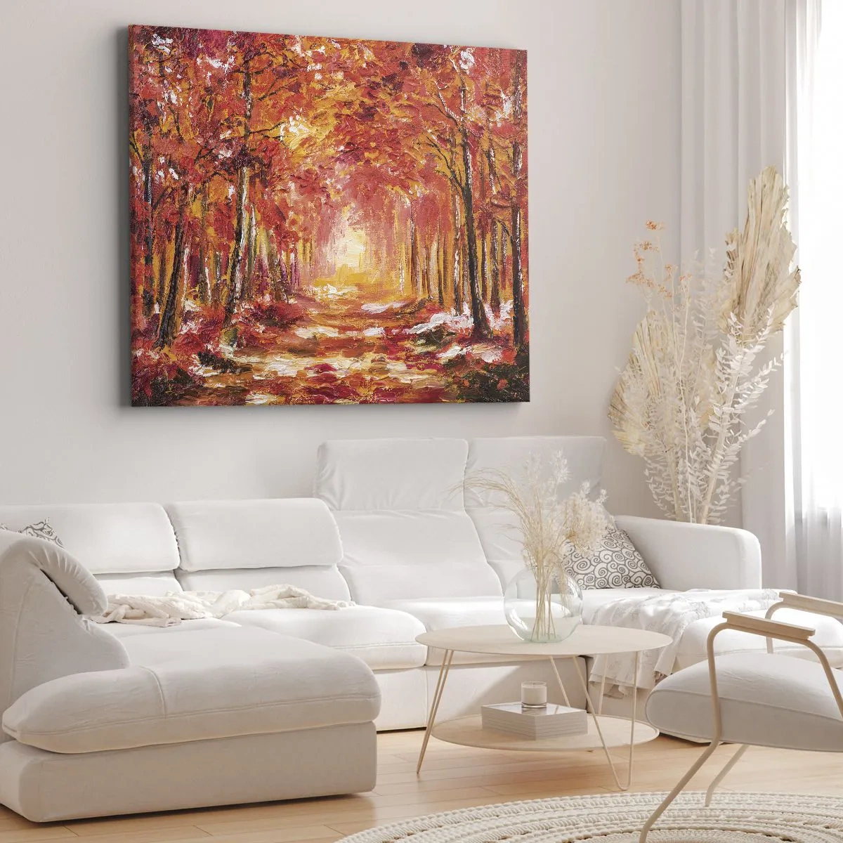 Cuadro sobre lienzo - Impresión de Imagen - Bosque otoñal en tonos cobre y dorado. - 120x80cm - Bosque de cobre - Decoración de pared moderna para salón y dormitorio ARTTOR