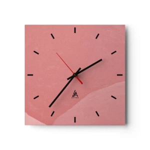 Reloj de pared - Reloj de vidrio - Abstracción delicada en tonos rosa, formas orgánicas y minimalismo. - 30x30cm - Composición orgánica en rosa - Decoración de pared moderna para salón y dormitorio ARTTOR