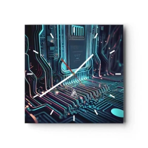 Reloj de pared - Reloj de vidrio - Placa de circuito impreso tecnológico con pistas iluminadas - 30x30cm - Mi forma de pensar - Decoración de pared moderna para salón y dormitorio ARTTOR