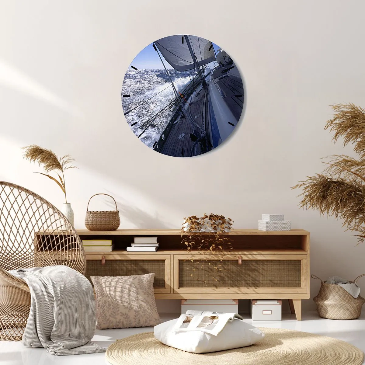 Reloj de pared - Reloj de vidrio - Un yate en mar abierto entre las olas. - 30x30cm - Sé lo que es ser un pájaro - Decoración de pared moderna para salón, cocina y dormitorio ARTTOR