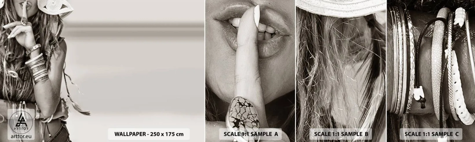 Muestra de fotomural autoadhesivo Deluxe Sticker - Libertad natural - Mujer, bohemia, Vintage - 100x30 cm