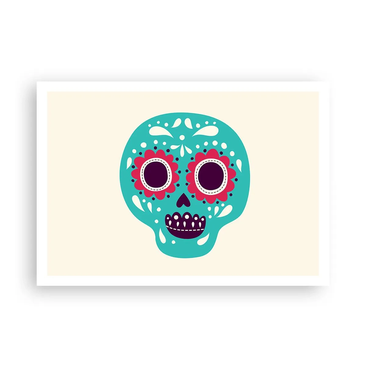 Póster - Una calavera de azúcar turquesa y morada inspirada en la cultura mexicana. - 100x70cm - La vida: diversión hasta la muerte - Decoración de pared moderna para salón y dormitorio ARTTOR